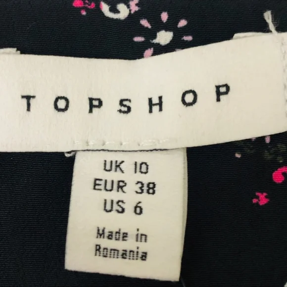 NWT Topshop Floral Star Print Blouse, Long Ruched Sleeve Tie Neck Women Size 6 - Picture 5 of 13